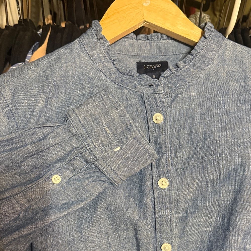 J.Crew Chambray Ruffle Neck Blouse - Picture 3 of 3